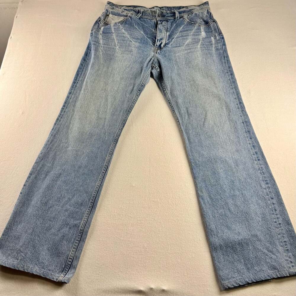 575 Denim Men's Size 36 Straight Leg Distressed Jeans with Penny Button Fly